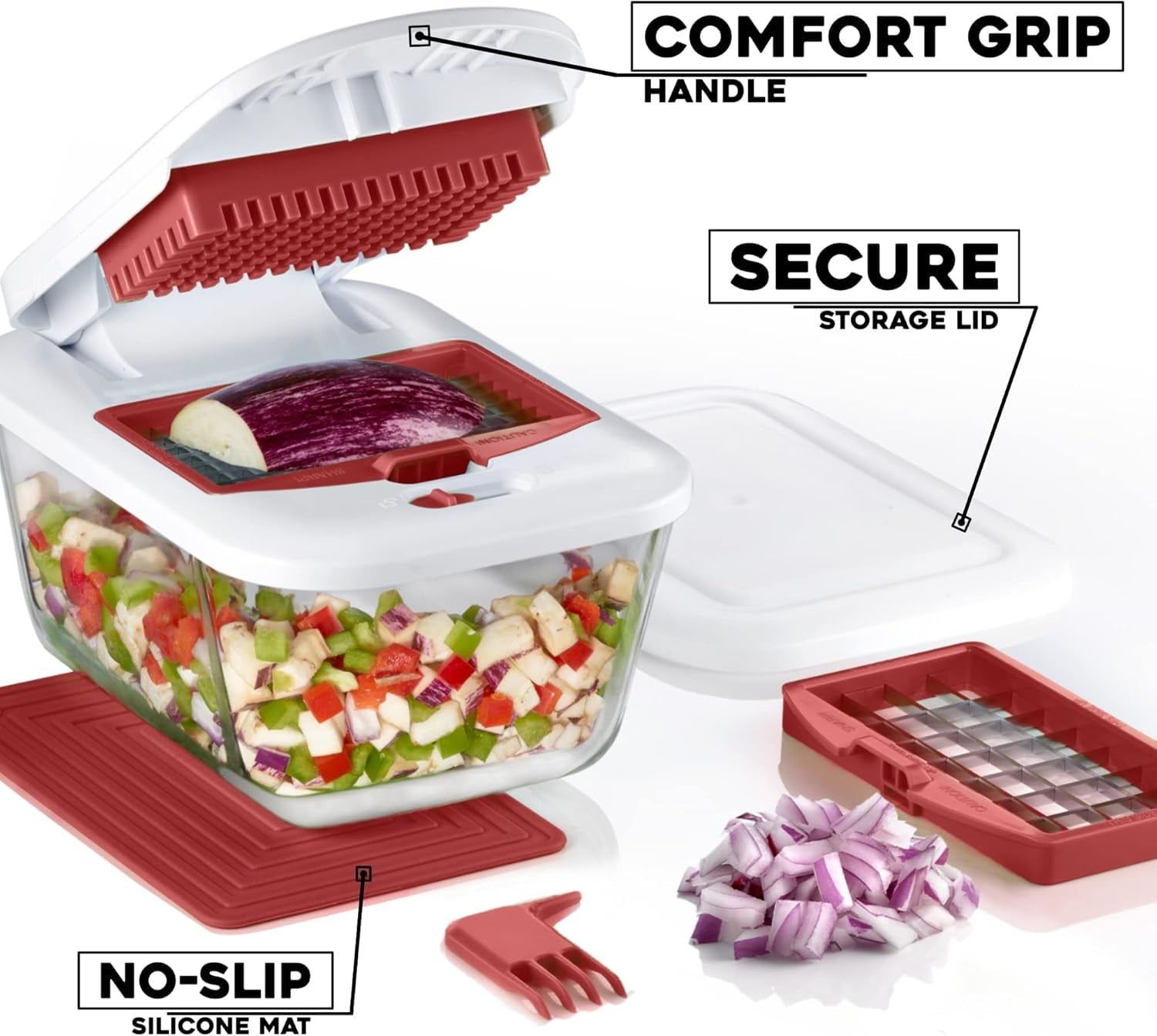 Valore Vegetable Chopper with 11-Cup Glass Baking Dish/Food Container and 2 Stainless Steel Cutting Blades - Image 2