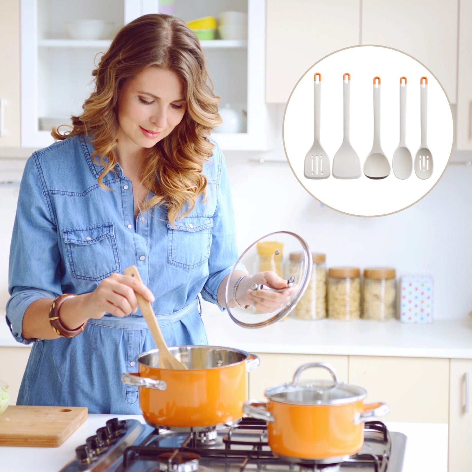 5 Pcs Silicone Cooking Utensils Set,High Heat Resistant Kitchen Utensil Set,Non-Stick Cookware Safe,BPA-Free,Ergonomi... - Image 5
