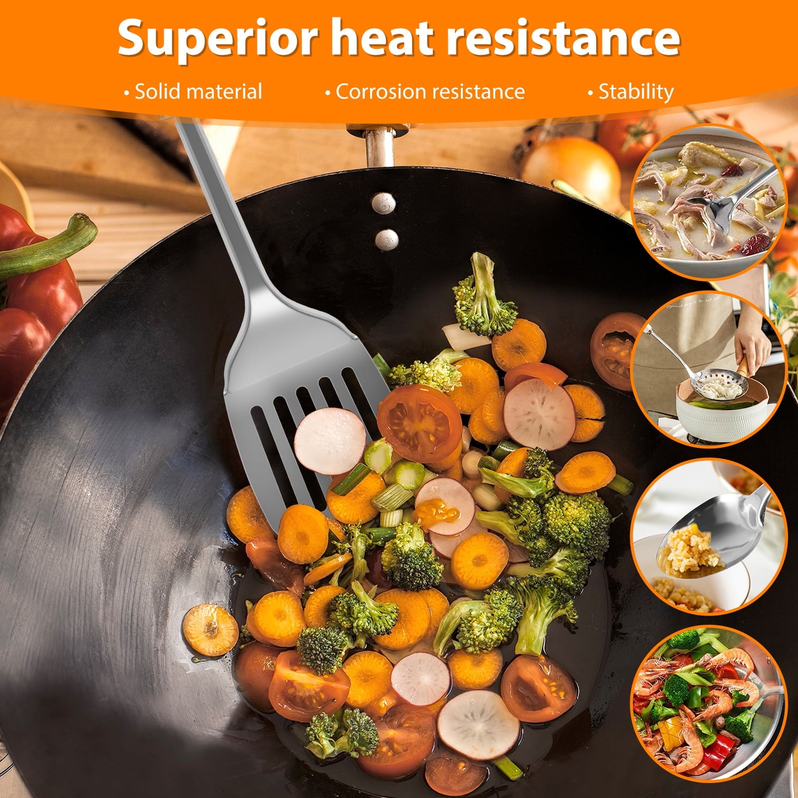 5pcs Kitchen Tools and gadgets Cooking Utensils Set Stainless Steel Spoons Spatula Set with Heavy-Duty Washable Utens... - Image 3