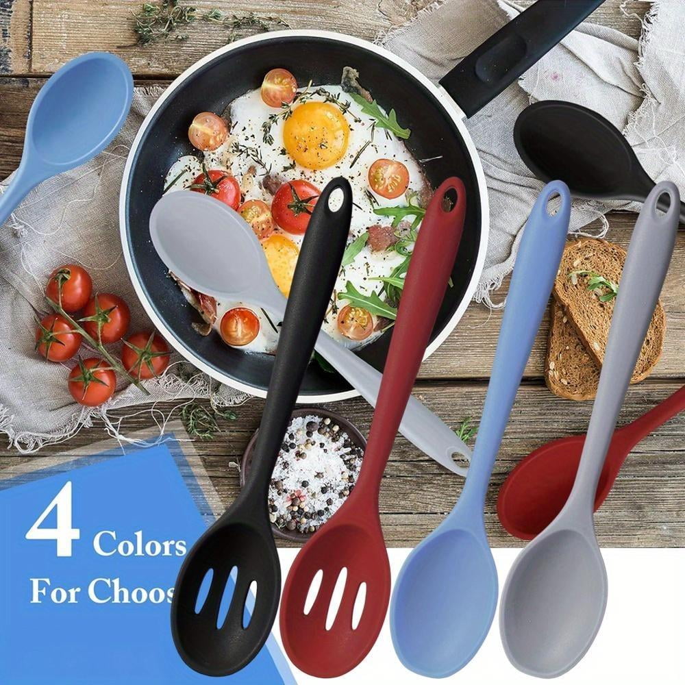 4Pcs Silicone Cooking Utensils Set, 10.6 Inch Large Silicone Serving Nonstick Spoons Heat Resistant Mixing Slotted Sp... - Image 5
