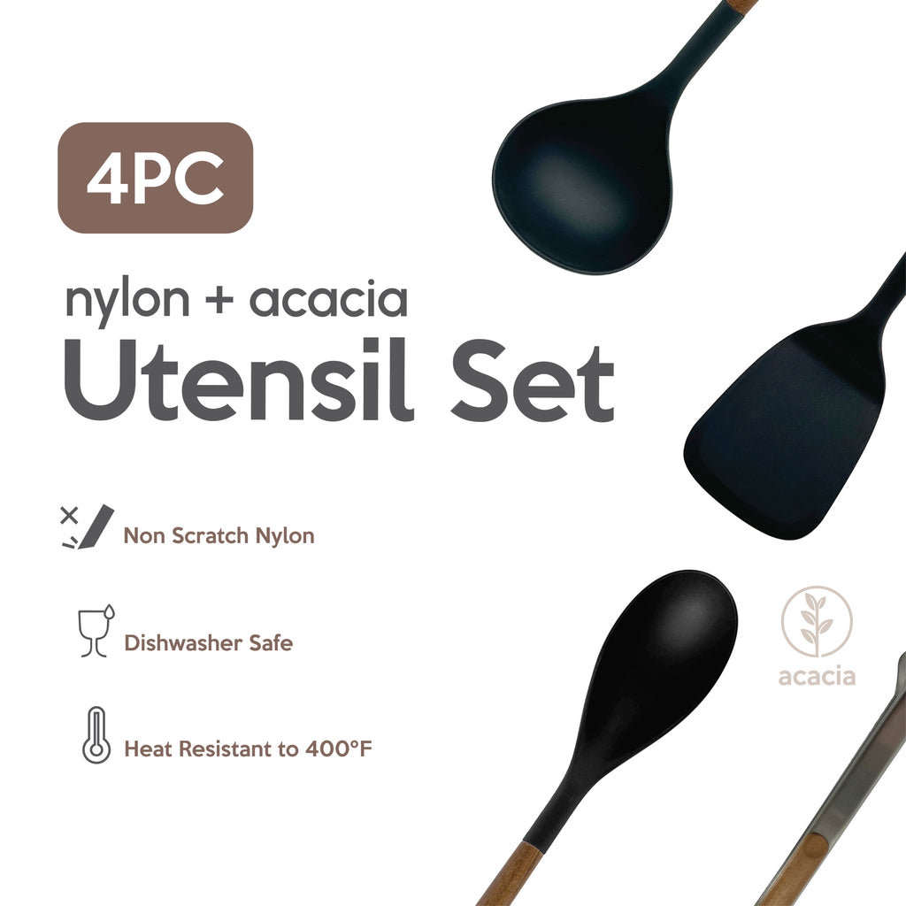 4-Piece Nylon & Acadia Kitchen Essentials Cooking Utensils Set, Black - Image 5