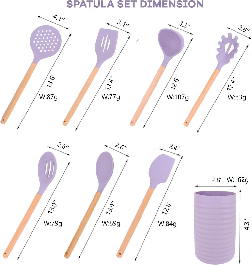 Silicone Cooking Utensils Set, Colorful 8 Pieces Kitchen Utensil Kits with Holder, Flexible Heat Resistant Cooking Tools Set for Nonstick Co - Image 6