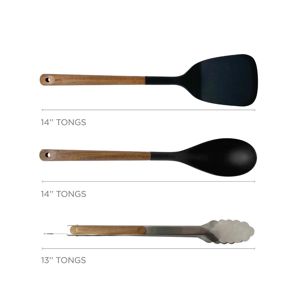JUST COOK 3-Piece Nylon & Acadia Kitchen Essentials Cooking Utensils Set, Black - Image 3