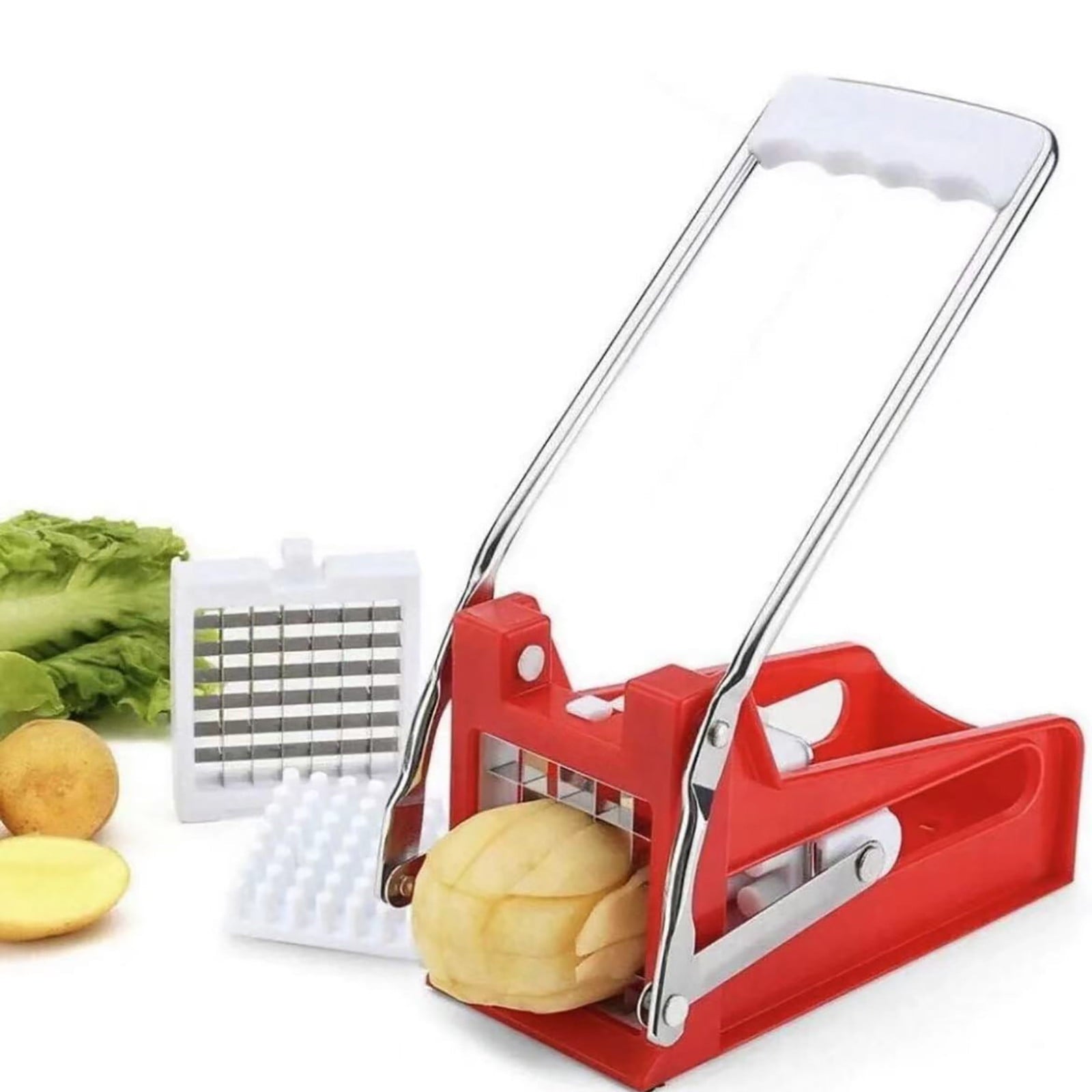 3-in-1 Potato Chipper & Vegetable Dicer | Manual French Fry Cutter with 2 Interchangeable Stainless Steel Blades | Re... - Image 6