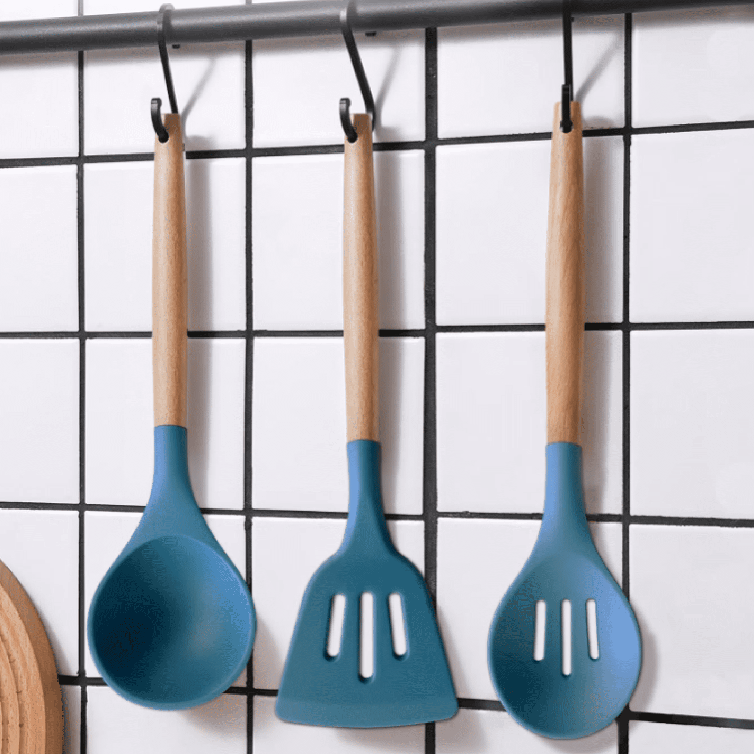 Silicone Cooking Utensils Set 6Pcs Heat Resistant Silicone Kitchen Utensils Set for Cooking Spatula Spoon Turner Ladle w Wooden Handle, BPA - Image 3