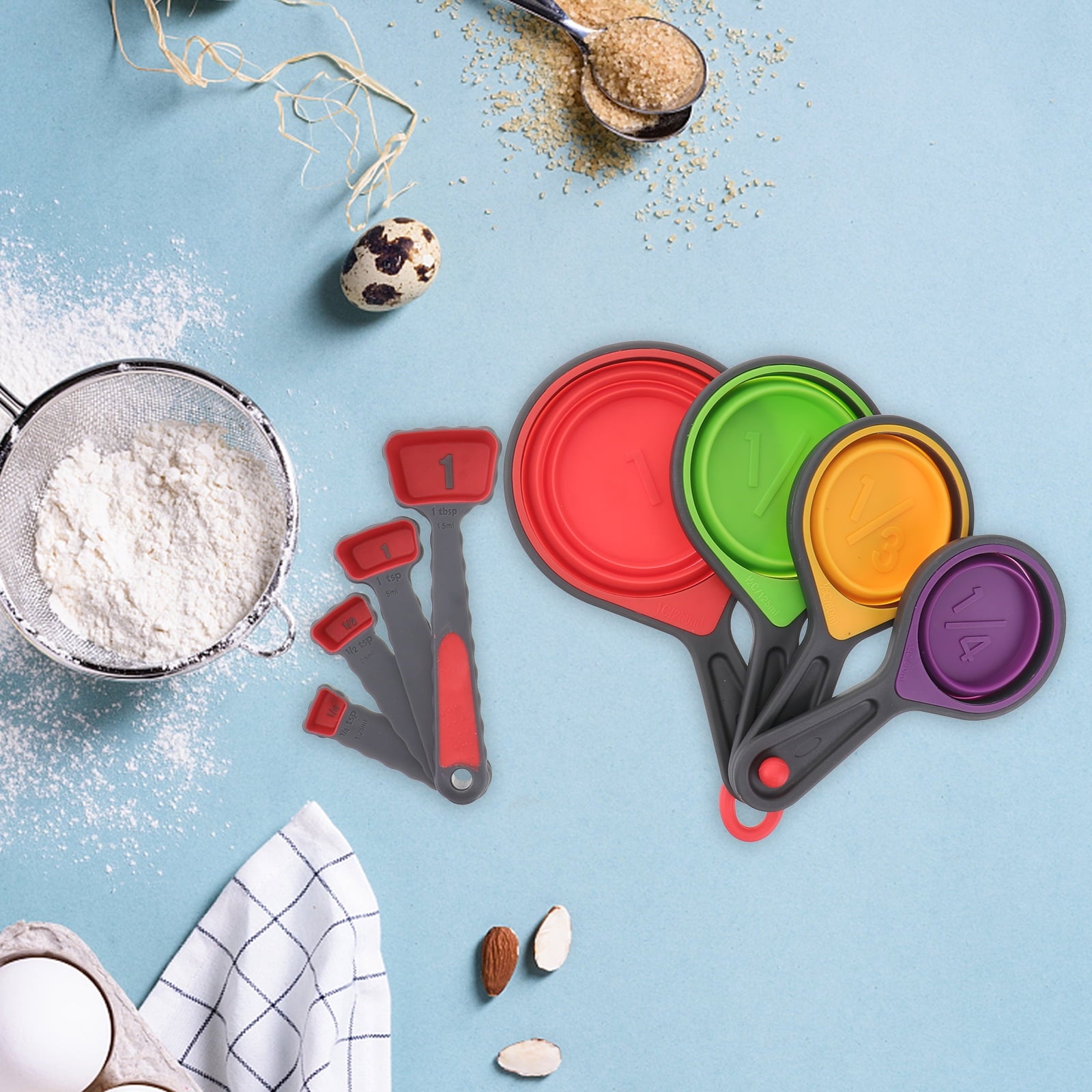 4 in 1 Silicone Telescopic Measuring Cups and 4 in 1 Measuring Spoons with Scale Measure Cups Spoons Kit Kitchen Tool... - Image 5