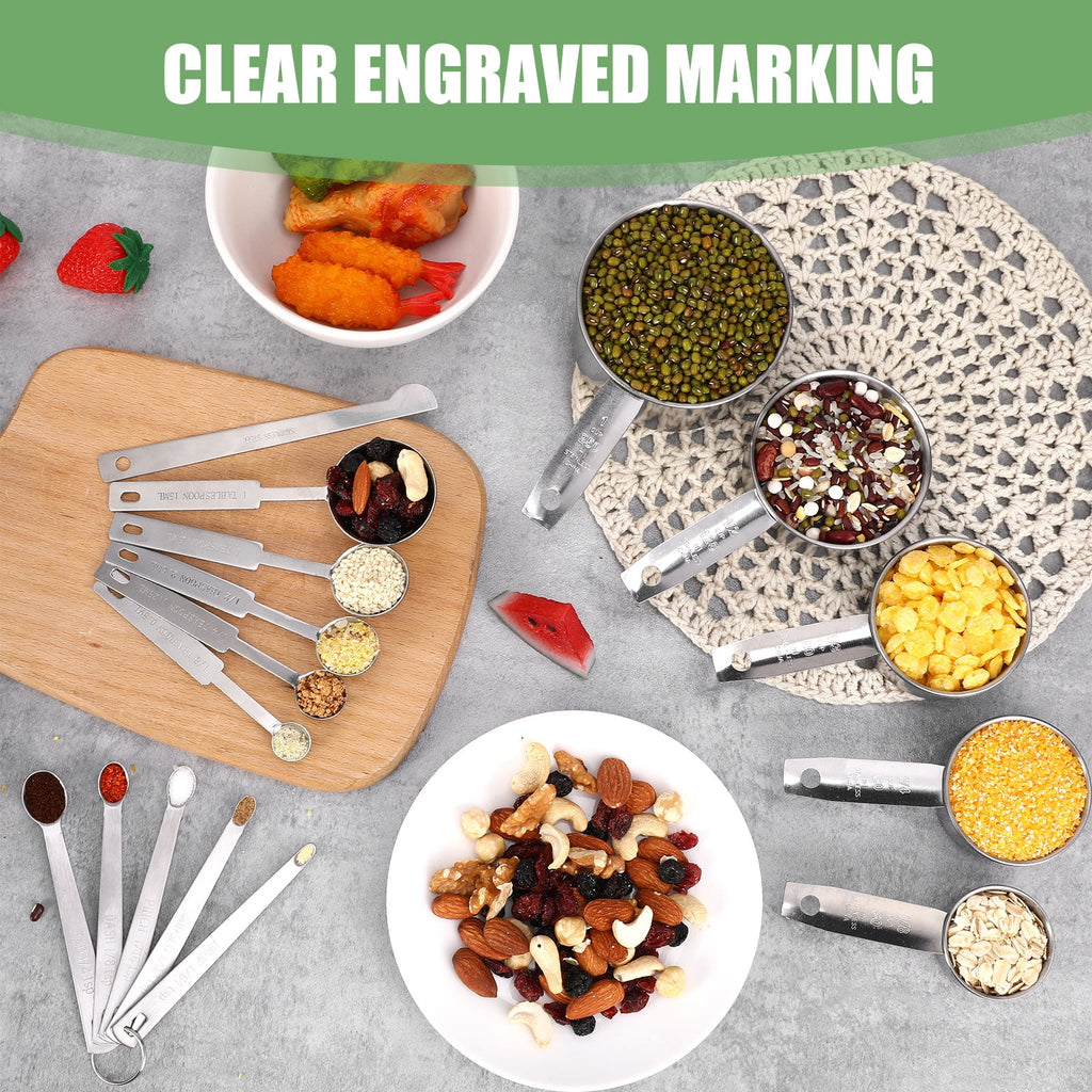 Measuring Cups and Spoons Set of 16, 5 Stainless Steel Nesting Measuring Cups & 5 Spoons, 1 + Leveler & 5 Mini Measuring Spoons for Cooking - Image 4