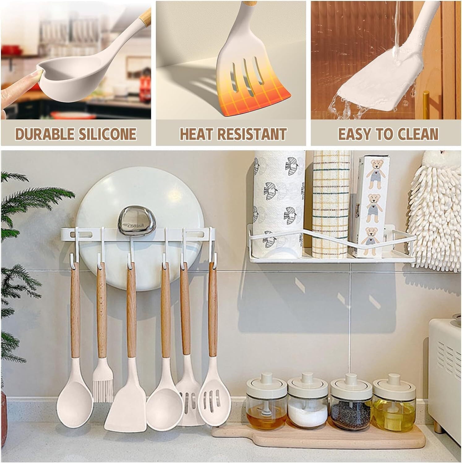 Silicone Cooking Utensils Kitchen Utensil Set - Heat Resistant Silicone Kitchen Utensils Set, Spatula,Turner Tongs, S... - Image 6
