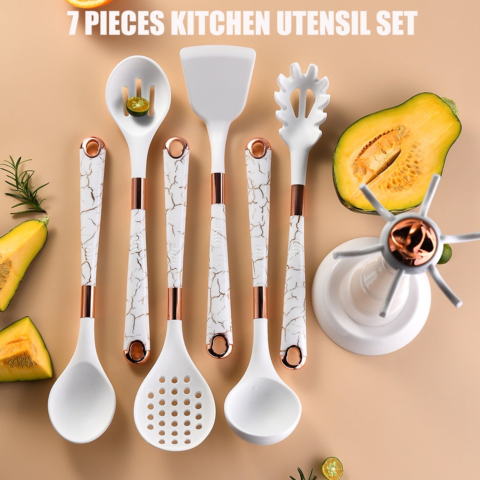 Silicone Kitchen Utensil Set, 7 Pieces Nonstick Cooking Utensil Set with Holder, Heat Resistant Cookware Silicone Spa... - Image 2