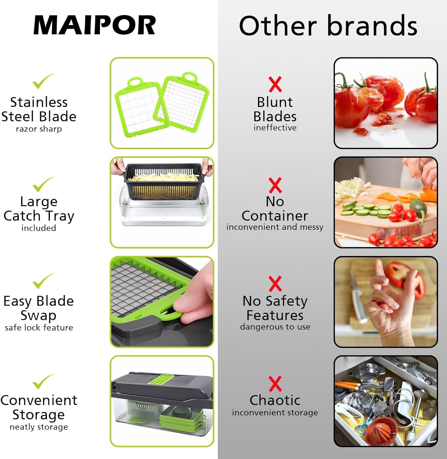 Pro, Multifunctional Food with Container, Slicer Dicer Cutter with Sharp Blades for Onion Carrot Garlic-Green - Image 2