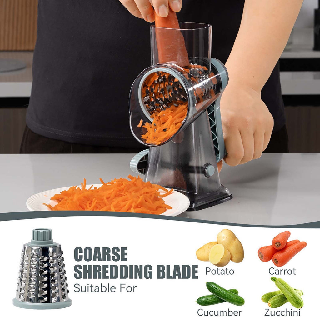 Multifunctional Vegetable Cutter & Grater, Hand Crank Rotary Slicer with 3 Stainless Steel Blades for Cheese, Potatoe... - Image 6