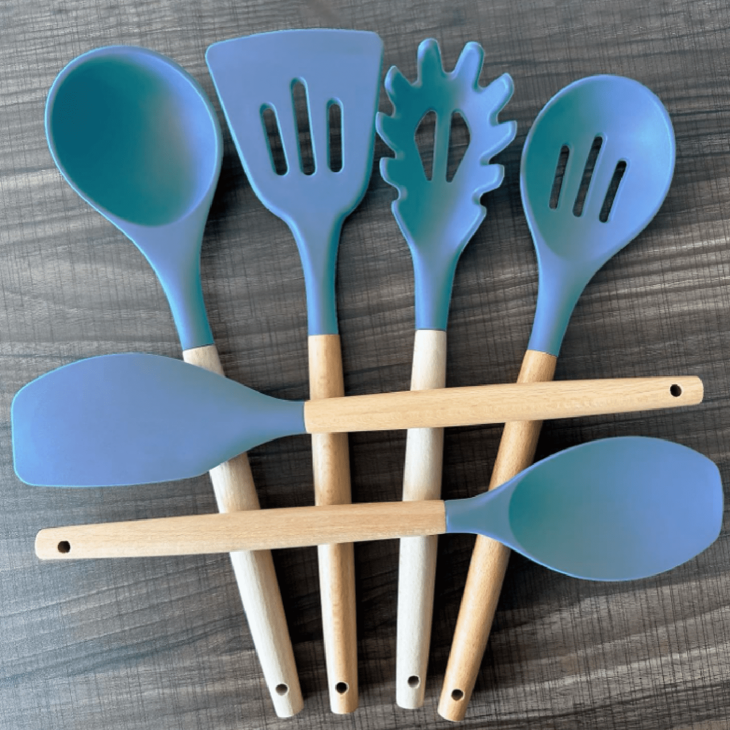 Silicone Cooking Utensils Set 6Pcs Heat Resistant Silicone Kitchen Utensils Set for Cooking Spatula Spoon Turner Ladle w Wooden Handle, BPA - Image 4