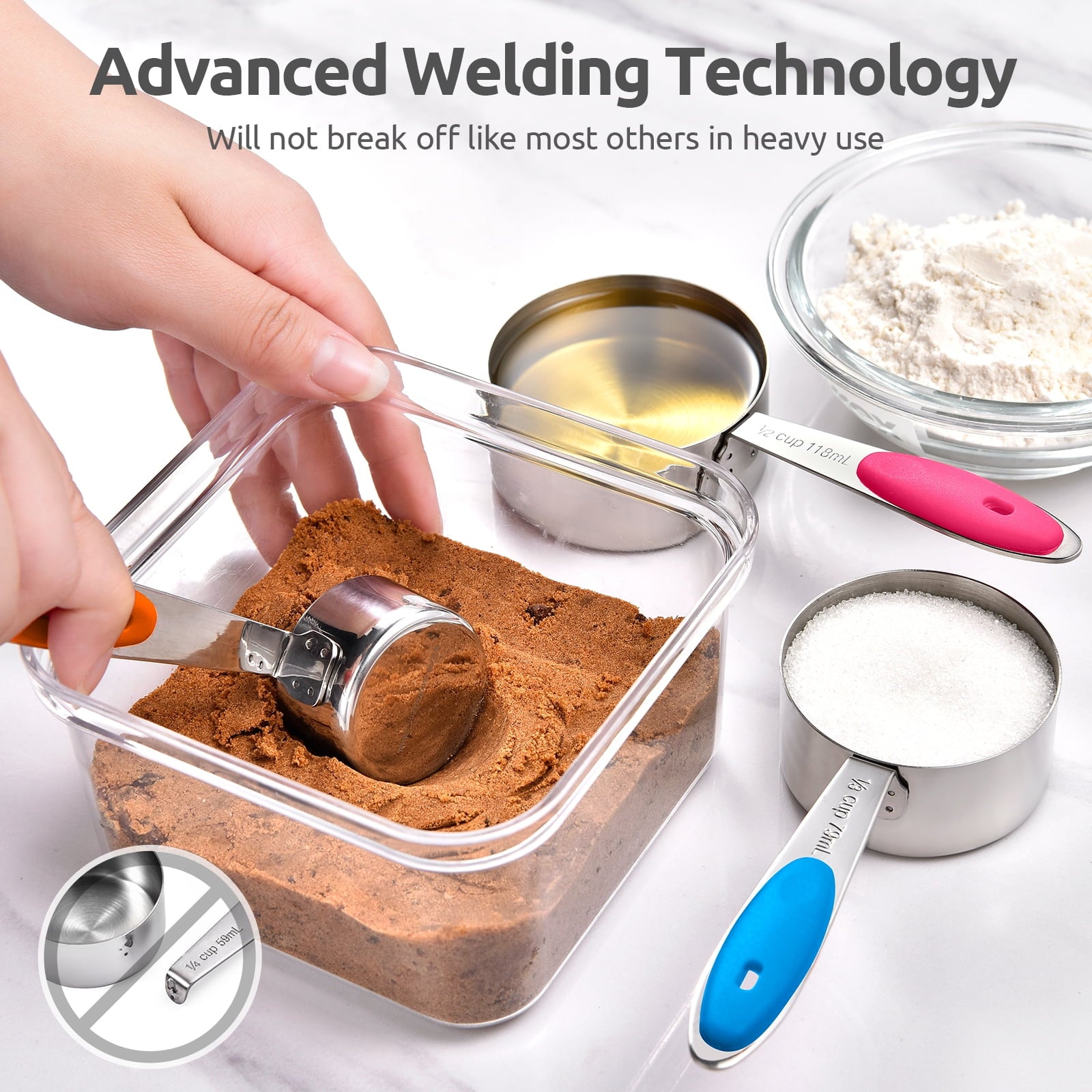 18/8 Stainless Steel Measuring Cups and Spoons Set: 12-Pcs Metal Stacking Measure Set for Baking Cooking with Strengt... - Image 5