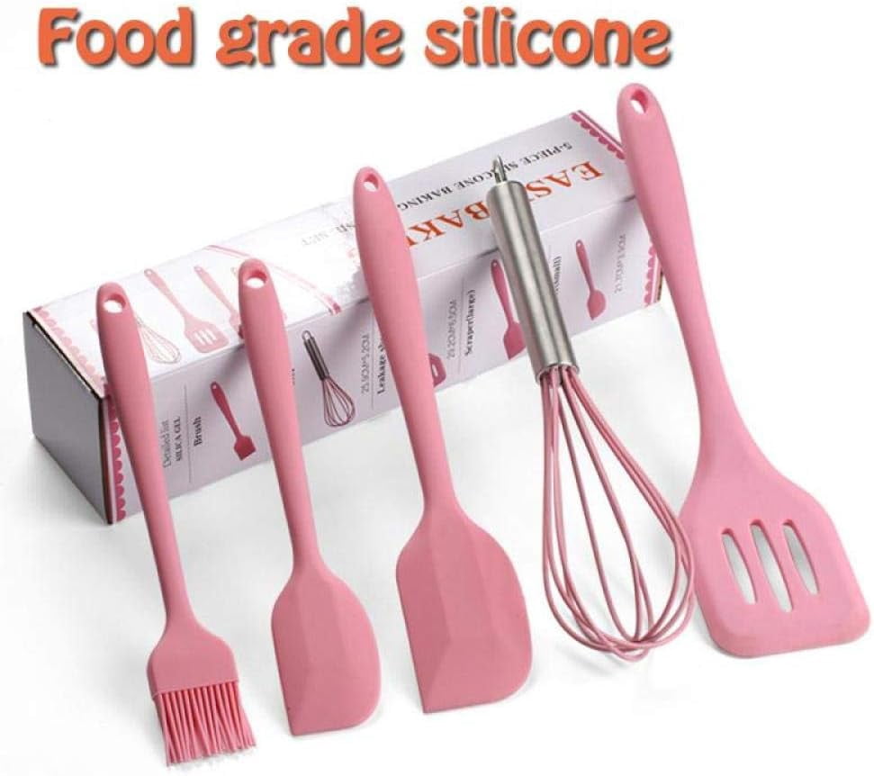 Cooking Utensil Set,Silicone kitchenware 5-Piece Set Cooking Spoon Spatula Whisk Brush Kitchen Tool Color Box Packaging Cooking Tool Sets Wh - Image 2