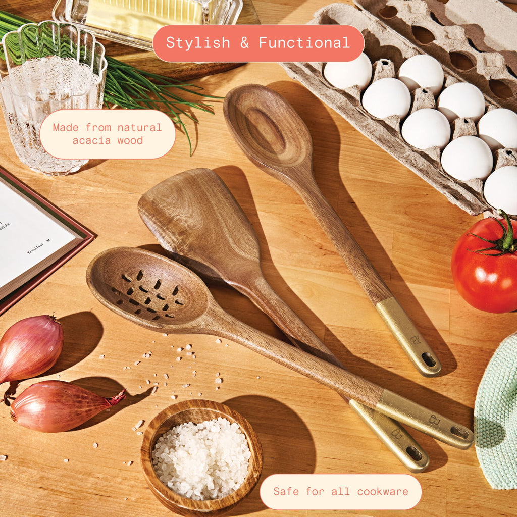 Beautiful 3-Piece Wood Kitchen Utensil Set by Drew Barrymore - Image 3