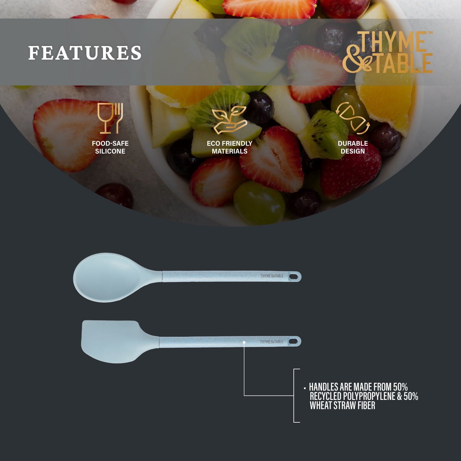 2-Piece Spatula & Spoon with Recycled Wheat Fiber Handle - Image 5
