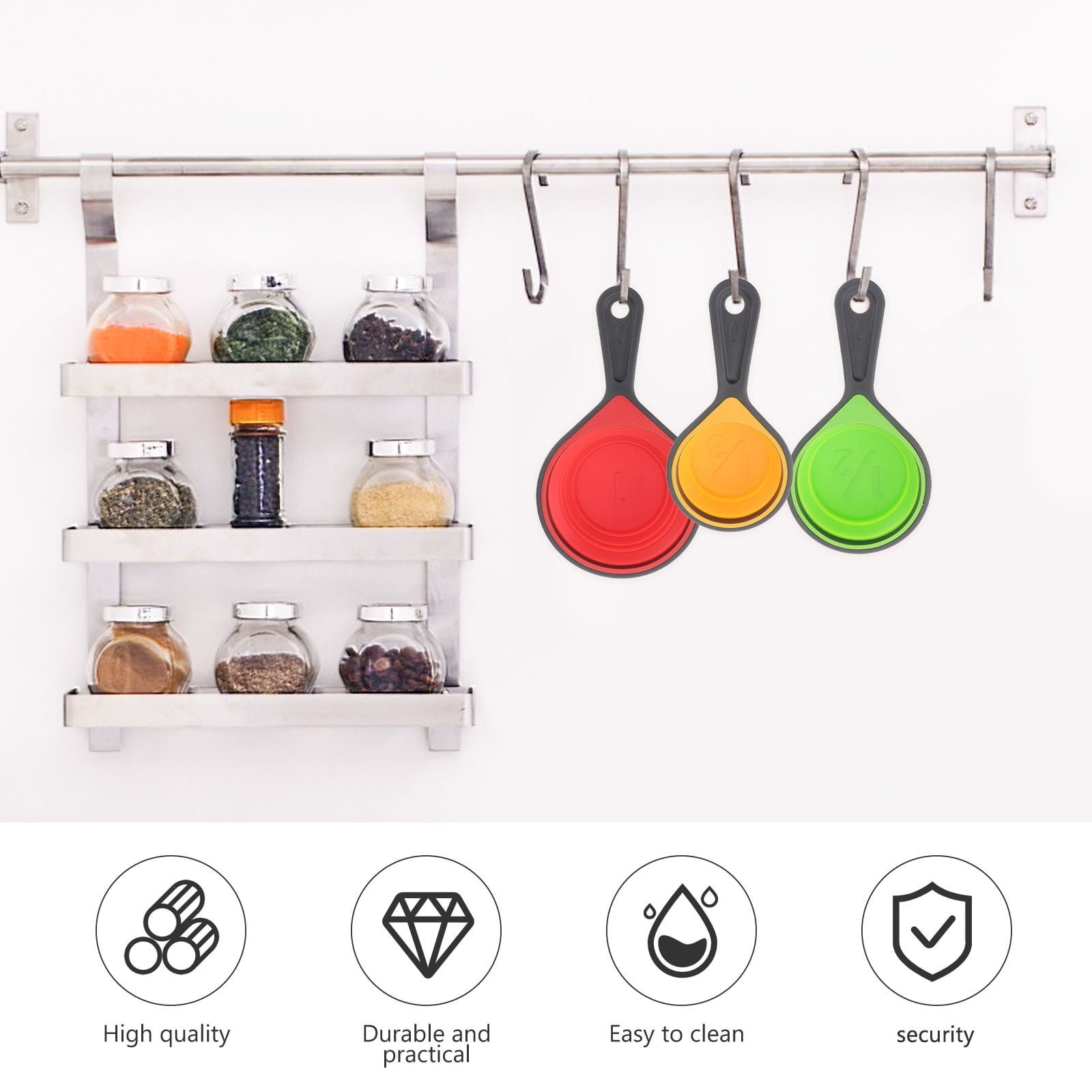 4 in 1 Silicone Telescopic Measuring Cups and 4 in 1 Measuring Spoons with Scale Measure Cups Spoons Kit Kitchen Tool... - Image 2