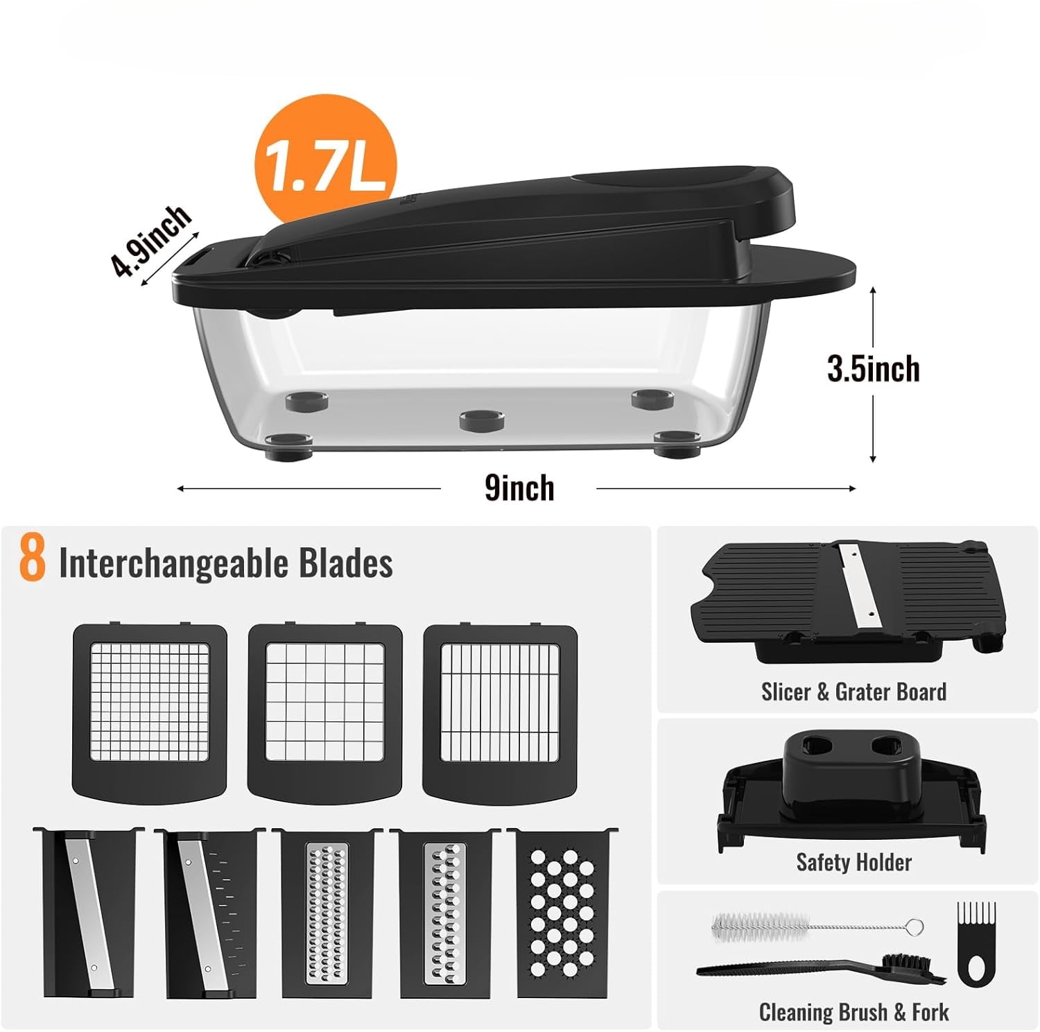 8-Blade Multifunction Food Cutter with Container, Manual Veggie Dicer Slicer for Onion, Tomato, Potato, Cucumber and ... - Image 2