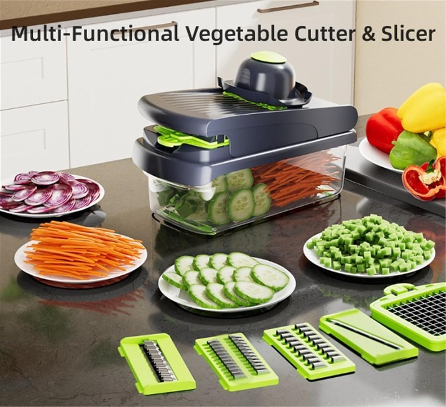 14 Pcs Multi-Functional Vegetable Cutter & Slicer, Stainless Steel Food Chopper with Blades, Kitchen Gadgets & Accessories-Pink - Image 2