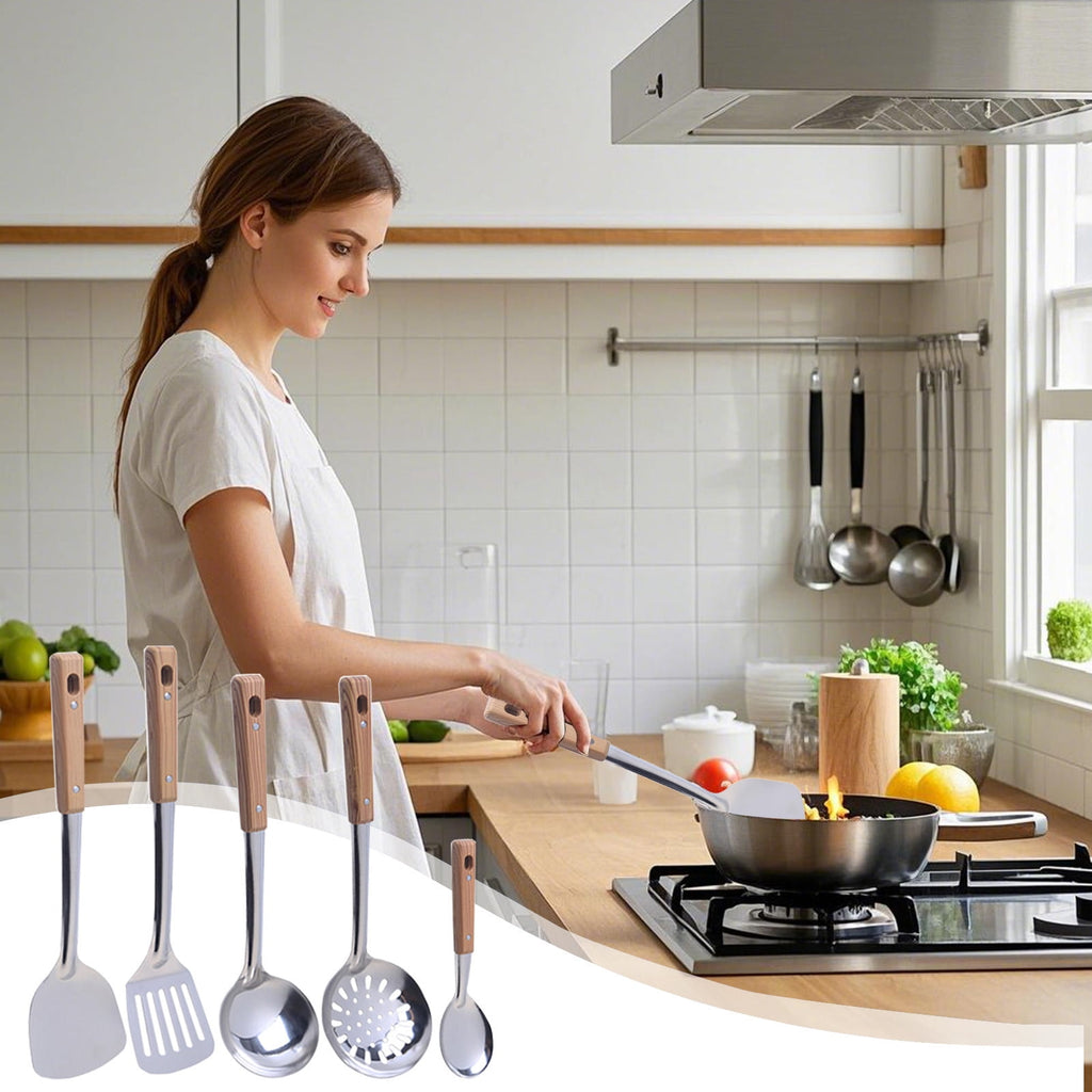Cinvoph Kitchen Utensil Set 5 Piece Heavy Duty Stainless Steel Cooking Tools Heat Resistant Durable Kitchen Gadgets 3"x14" - Image 2