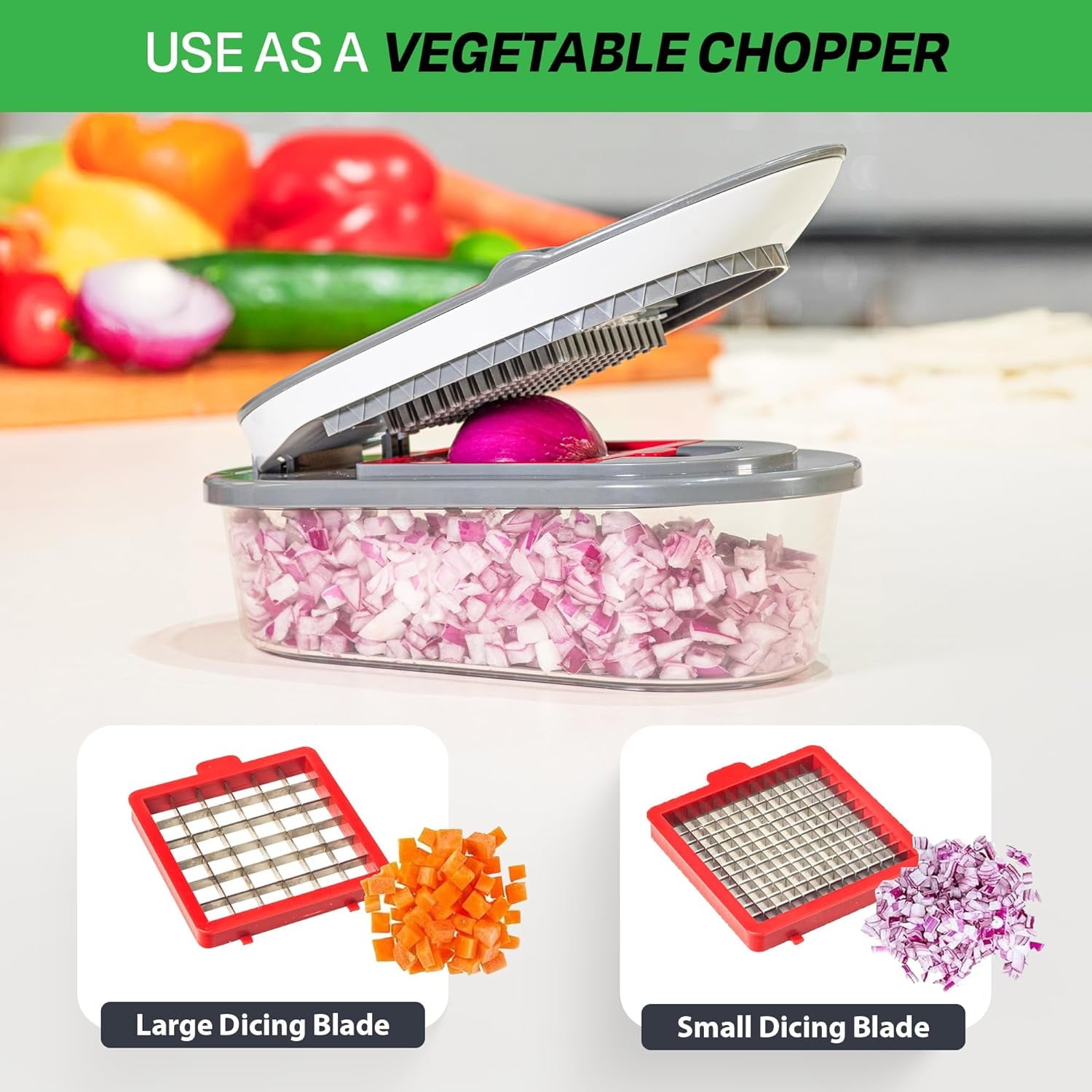 Chopzilla Mandoline Slicer Vegetable Chopper Cheese Grater Kitchen Food Dicer Veggie Potato Cutter 4 Blades Gray - Image 4