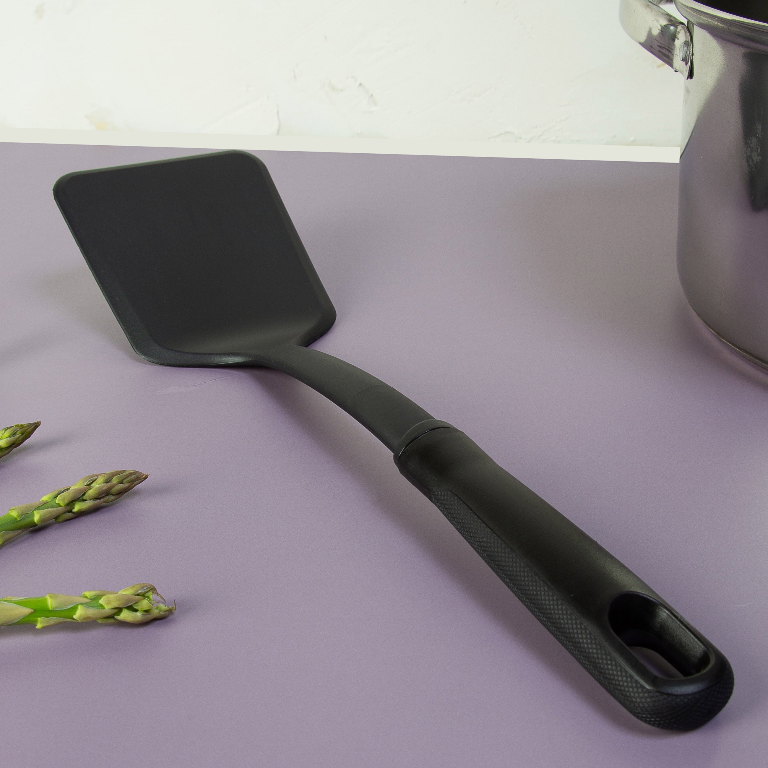 (8 pack) Solid Kitchen Turner, Nylon, Black, Diamond Pattern Handle - Image 5