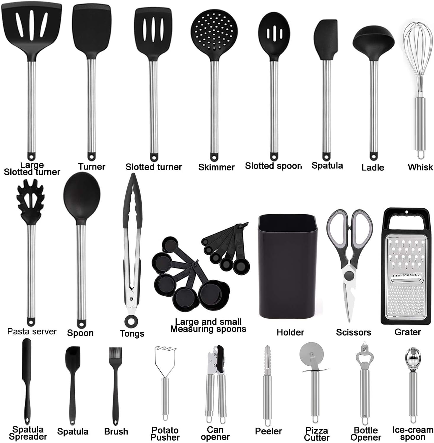 Kitchen Utensil Set-Silicone Cooking Utensils-33 Kitchen Gadgets & Spoons for Nonstick Cookware-Silicone and Stainless Steel Spatula Set-Bes - Image 3