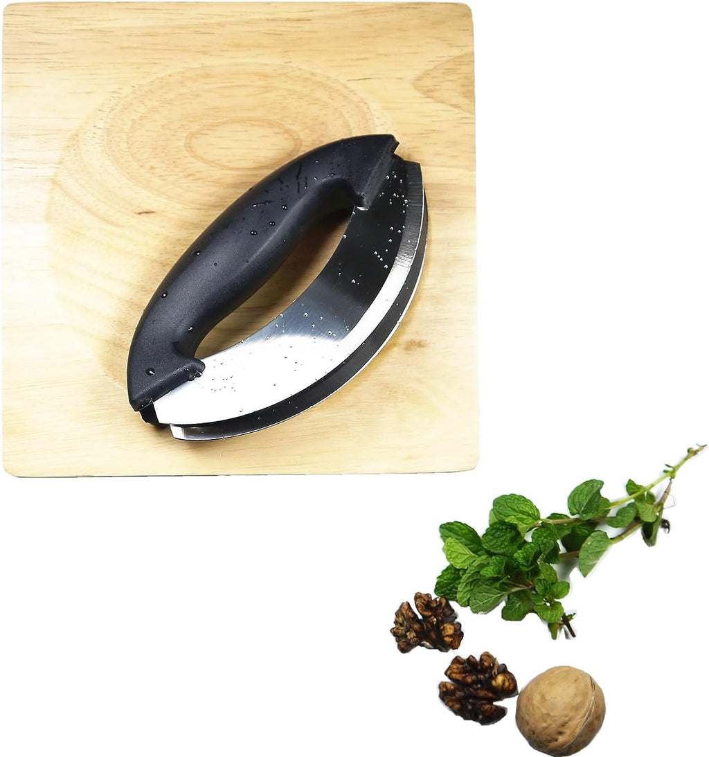 Mezzaluna Knife and Board, Double Blade Mezzaluna Salad Chopper with Wood Board - Image 6