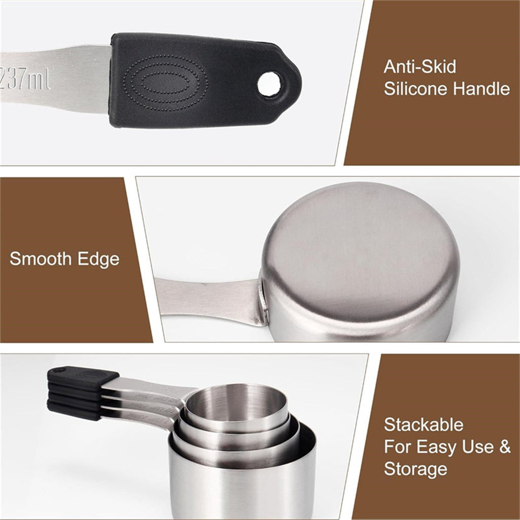 Magnetic Silicone Handle Stainless Steel Measuring Cups Set | 5-Piece Stackable Kitchen Baking Tools with Scales | 1,... - Image 5
