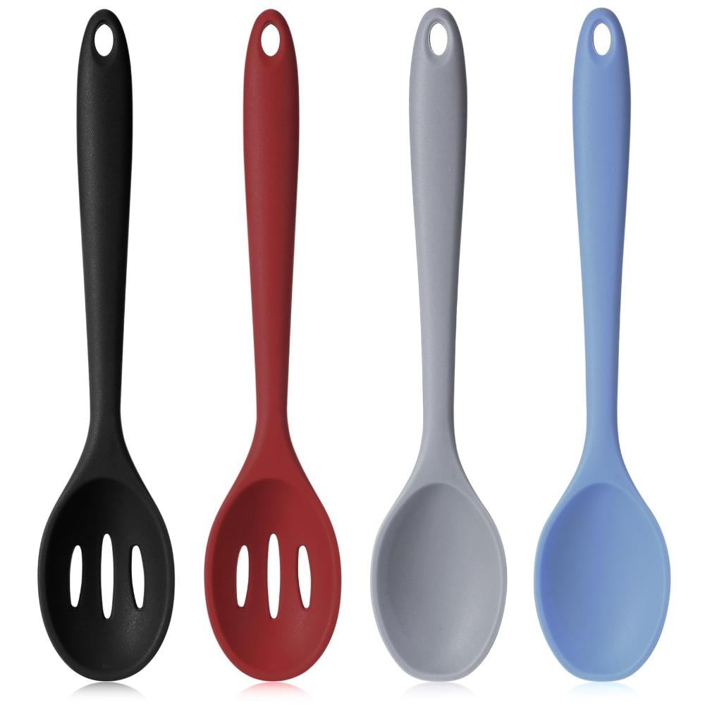 4Pcs Silicone Cooking Utensils Set, 10.6 Inch Large Silicone Serving Nonstick Spoons Heat Resistant Mixing Slotted Sp... - Image 4