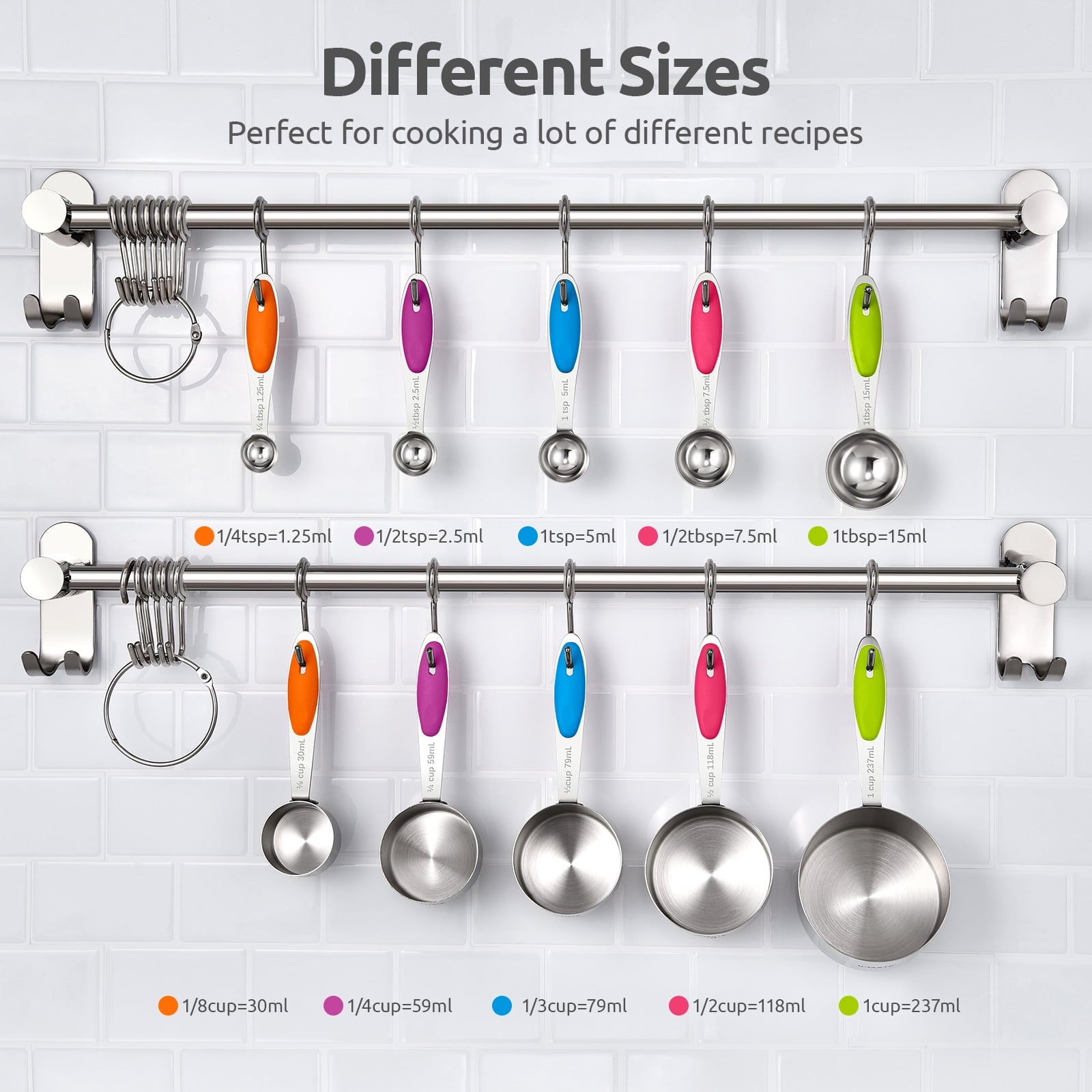 18/8 Stainless Steel Measuring Cups and Spoons Set: 12-Pcs Metal Stacking Measure Set for Baking Cooking with Strengt... - Image 2