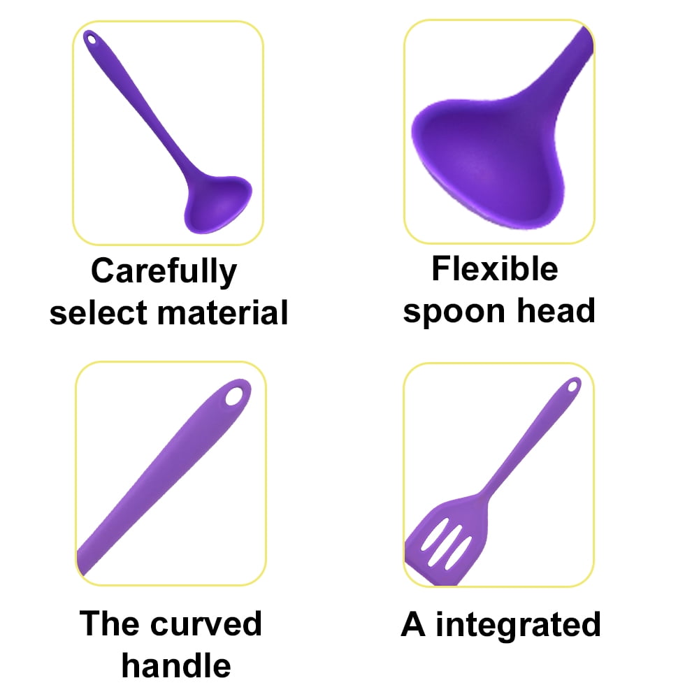 Kitchen Cooking Tools Set, 2 Piece，All in one non stick silicone cooking utensils purple+purple - Image 3