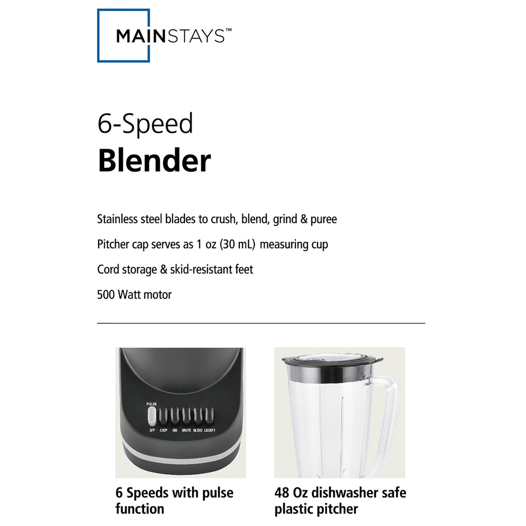 500 W 6-Speed Blender With 48 oz/1.5 L Jar , Black - Image 4