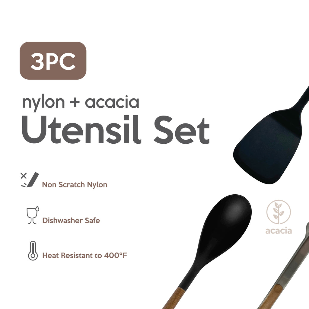 JUST COOK 3-Piece Nylon & Acadia Kitchen Essentials Cooking Utensils Set, Black - Image 5