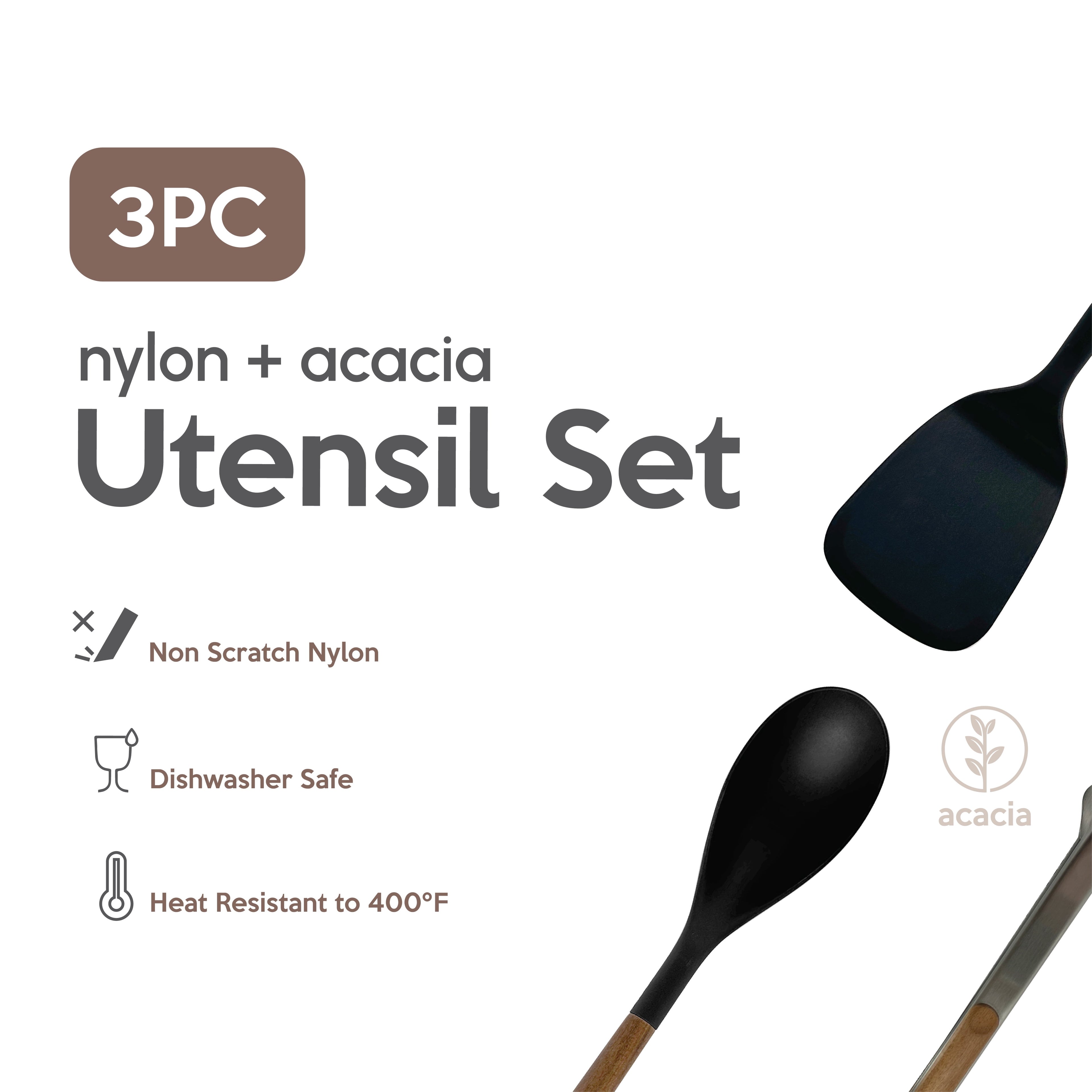 JUST COOK 3-Piece Nylon & Acadia Kitchen Essentials Cooking Utensils Set, Black - Image 5