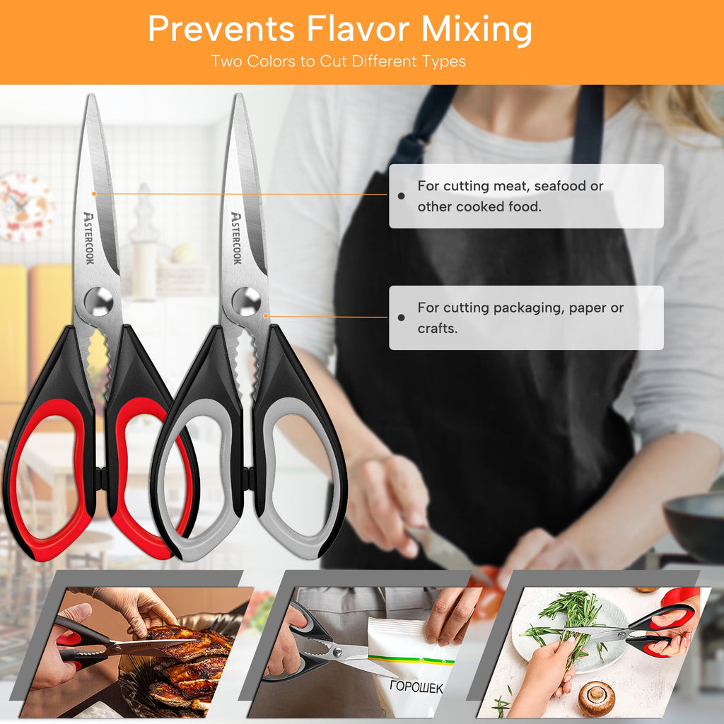 2 Pcs Kitchen Scissors, Heavy Duty Shears with Serrated Blade, Ergonomic Handle Food Scissor for Poultry, Herbs, Vege... - Image 6