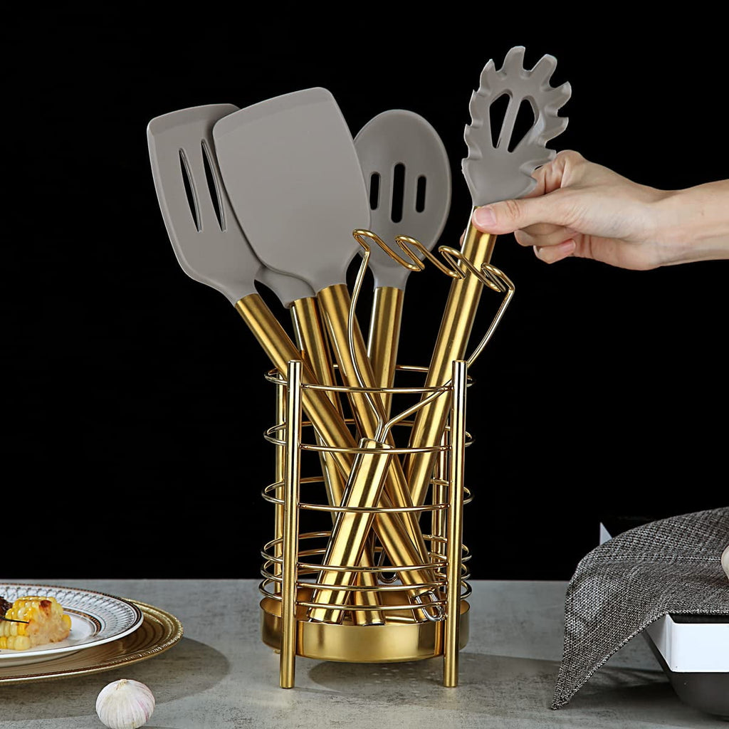 Gold 38 Pieces Silicone Kitchen Utensils Set With Sturdy Stainless Steel Utensil Holder - Image 6