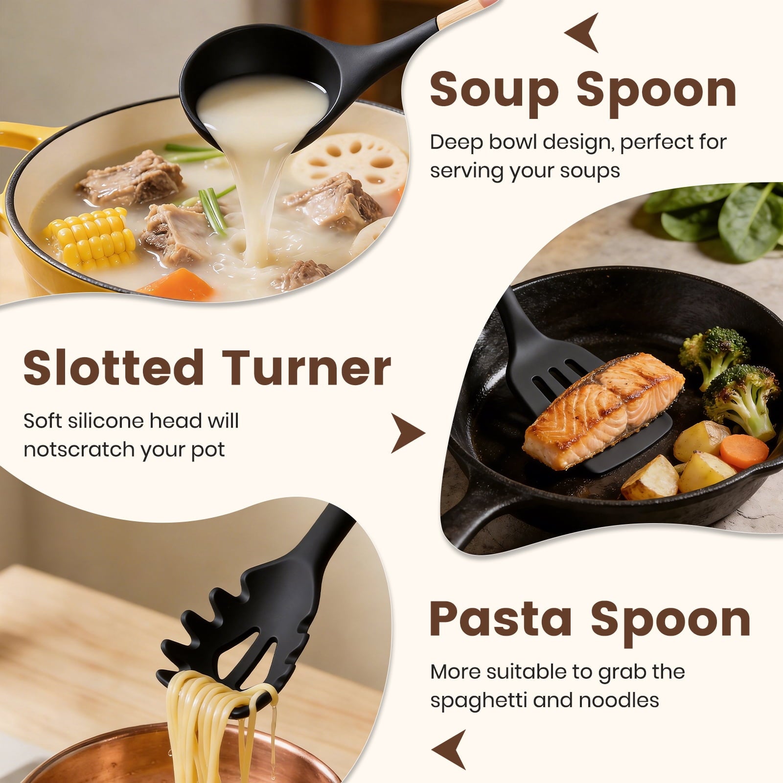 Silicone Cooking Utensils Set, Kitchen Utensils Set 38 Pcs for Cooking, Nonstick Kitchen Utensils Cookware Set Spatula Set, Black - Image 5