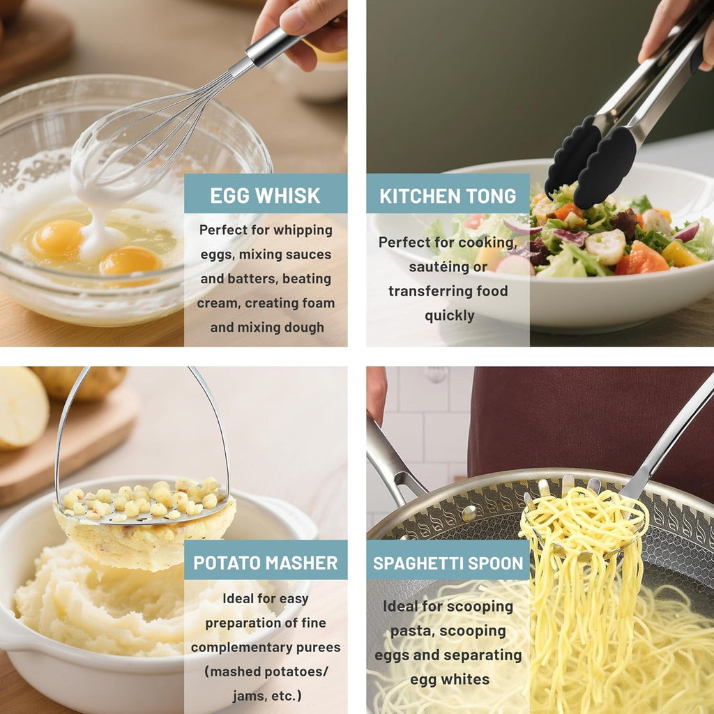 Cooking Utensils Set, 9 Pcs Stainless Steel Kitchen Utensils Set, Kitchen Tools Set, Spatula Sets w Utensil Holder, W... - Image 6
