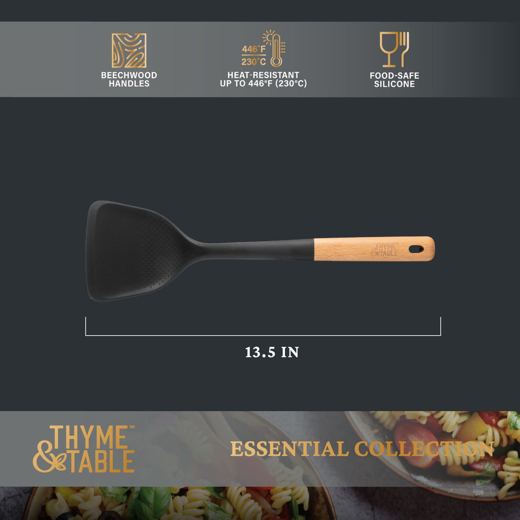 Food-Safe Silicone Turner with Beechwood Handle, Black - Image 4