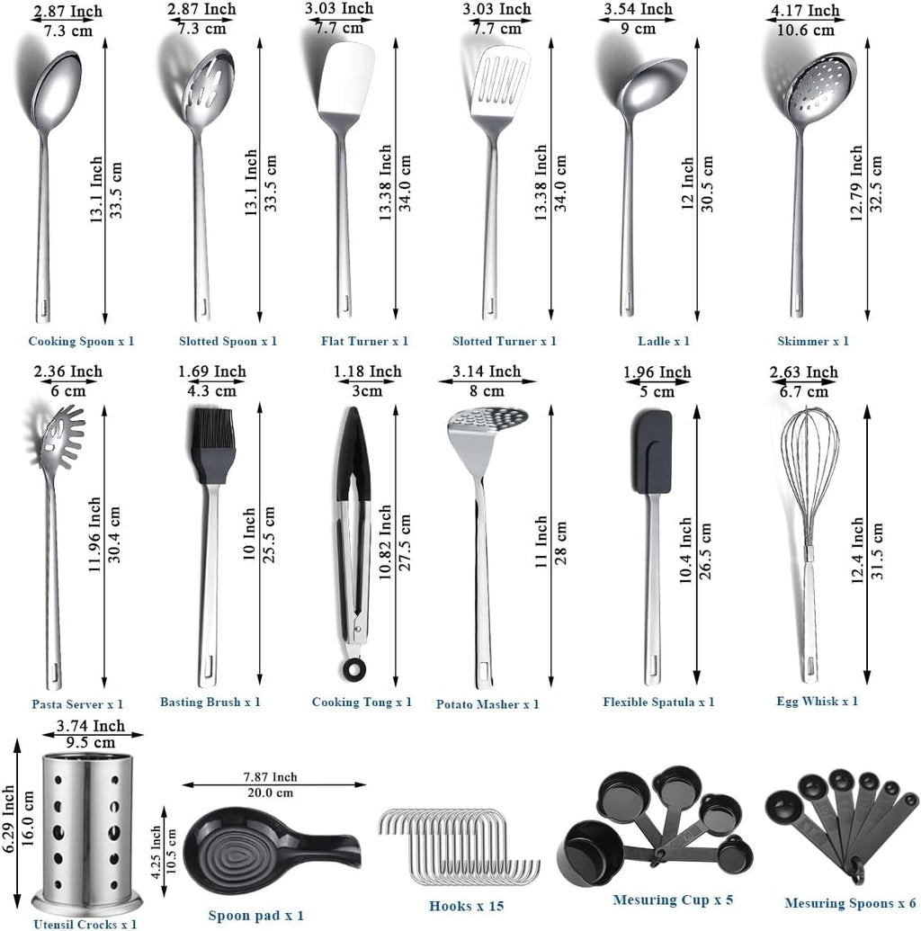 Stainless Steel Kitchen Utensils Set 40 Pieces, Cooking Utensil Set with Utensils Holder, Kitchen Gadgets Kitchen Ess... - Image 2