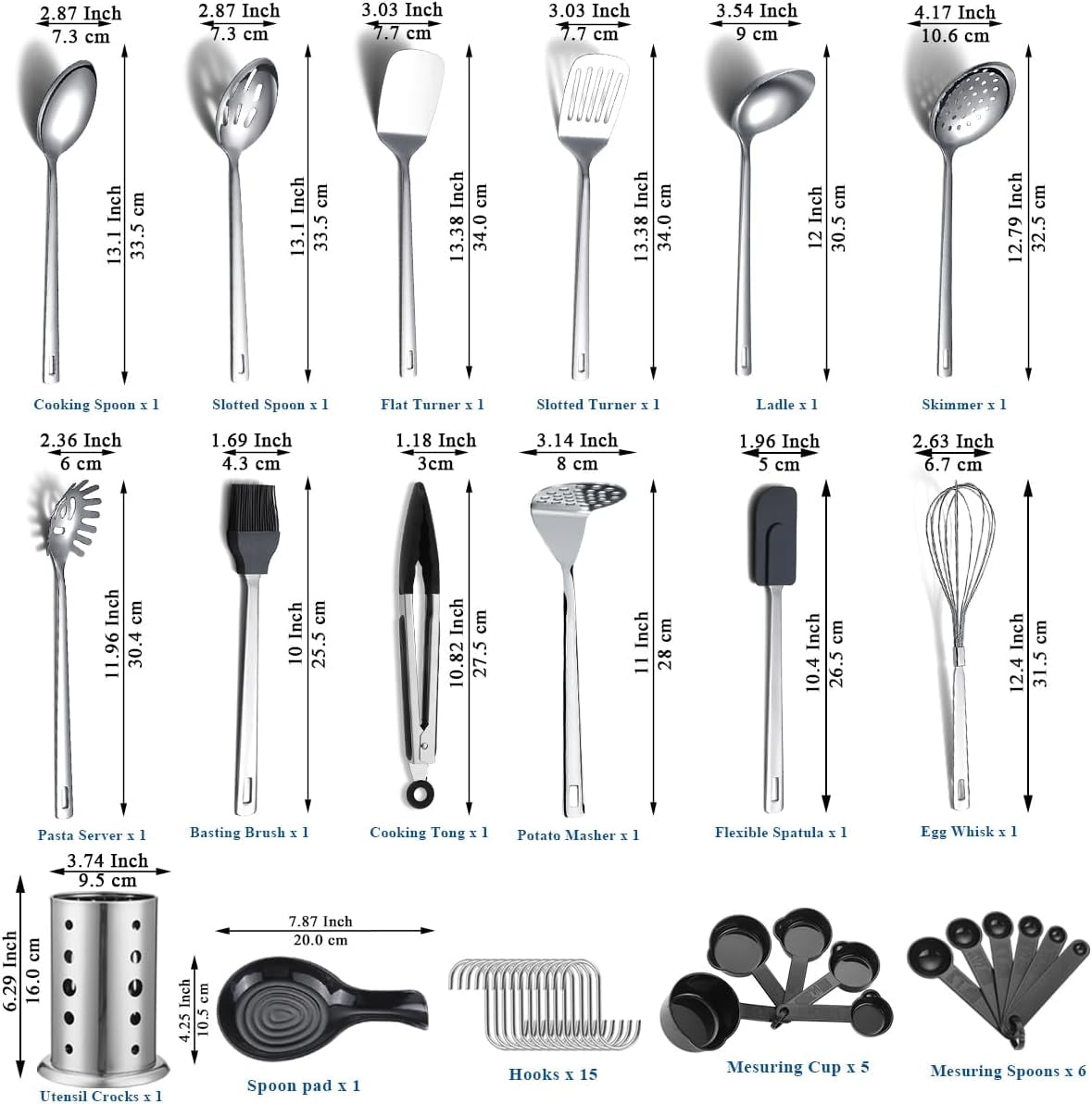 Stainless Steel Kitchen Utensils Set 40 Pieces, Cooking Utensil Set with Utensils Holder, Kitchen Gadgets Kitchen Ess... - Image 2