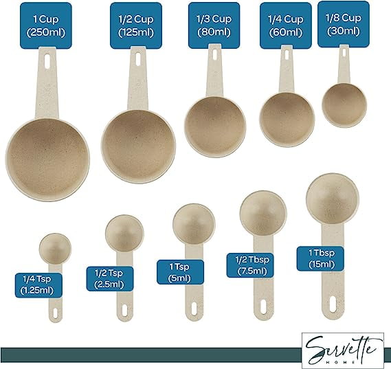 Measurement of Dry and Liquid Ingredients - Set of 10 Wheat Straw Measuring Cups-White - Image 5