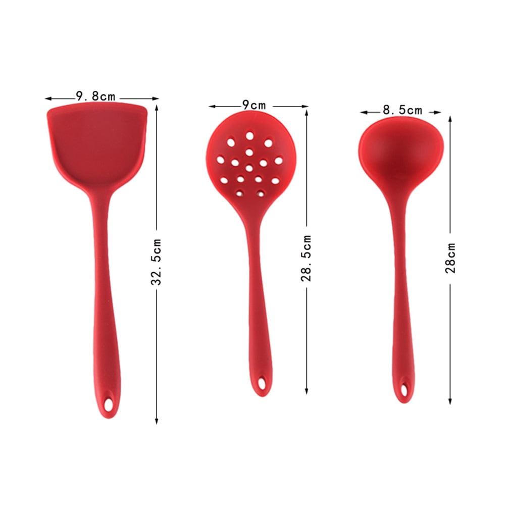 FELTECHELECTR Red Silicone Cooking Utensils Set 3Pcs Non Stick Heat Resistant Kitchen Tools - Image 5