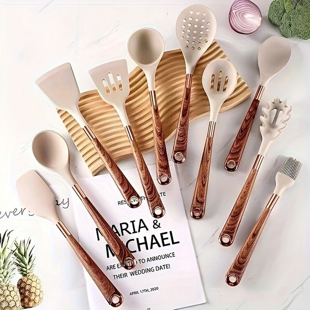 10-Piece Premium Non-Stick Silicone Kitchen Utensil Set - Tool & Gadget Sets for Effortless Cooking - Easy to Clean, ... - Image 5