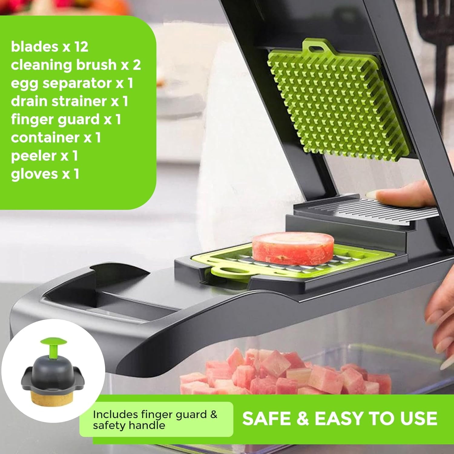 13-in-1 & Slicer - Multifunctional Onion with 8 Blades, Colander Basket & Container | Mini & Mandolin Slicer with Fin... - Image 5
