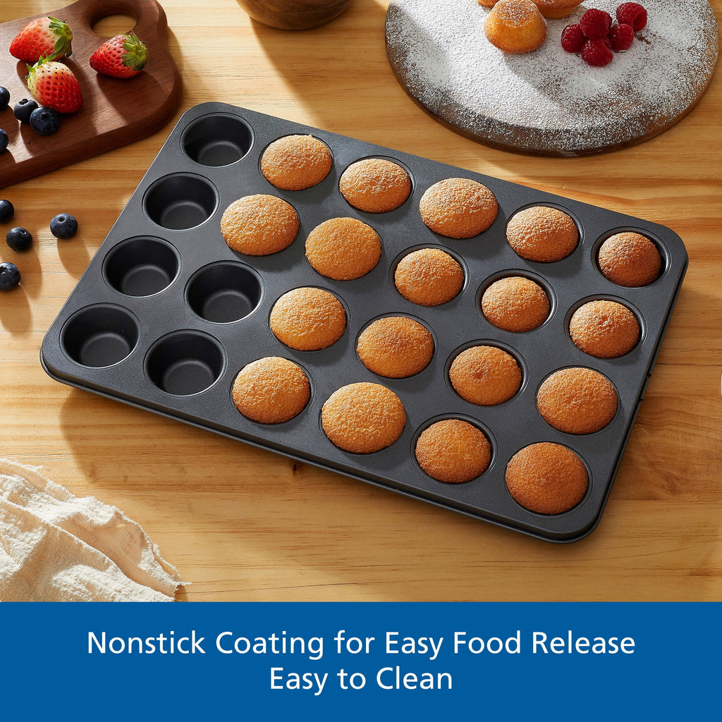 24 Cavity Mini Muffin Pan, Non-Stick Bakeware,1.8 inch Diameter Cups,Gray,Carbon Steel - Image 5