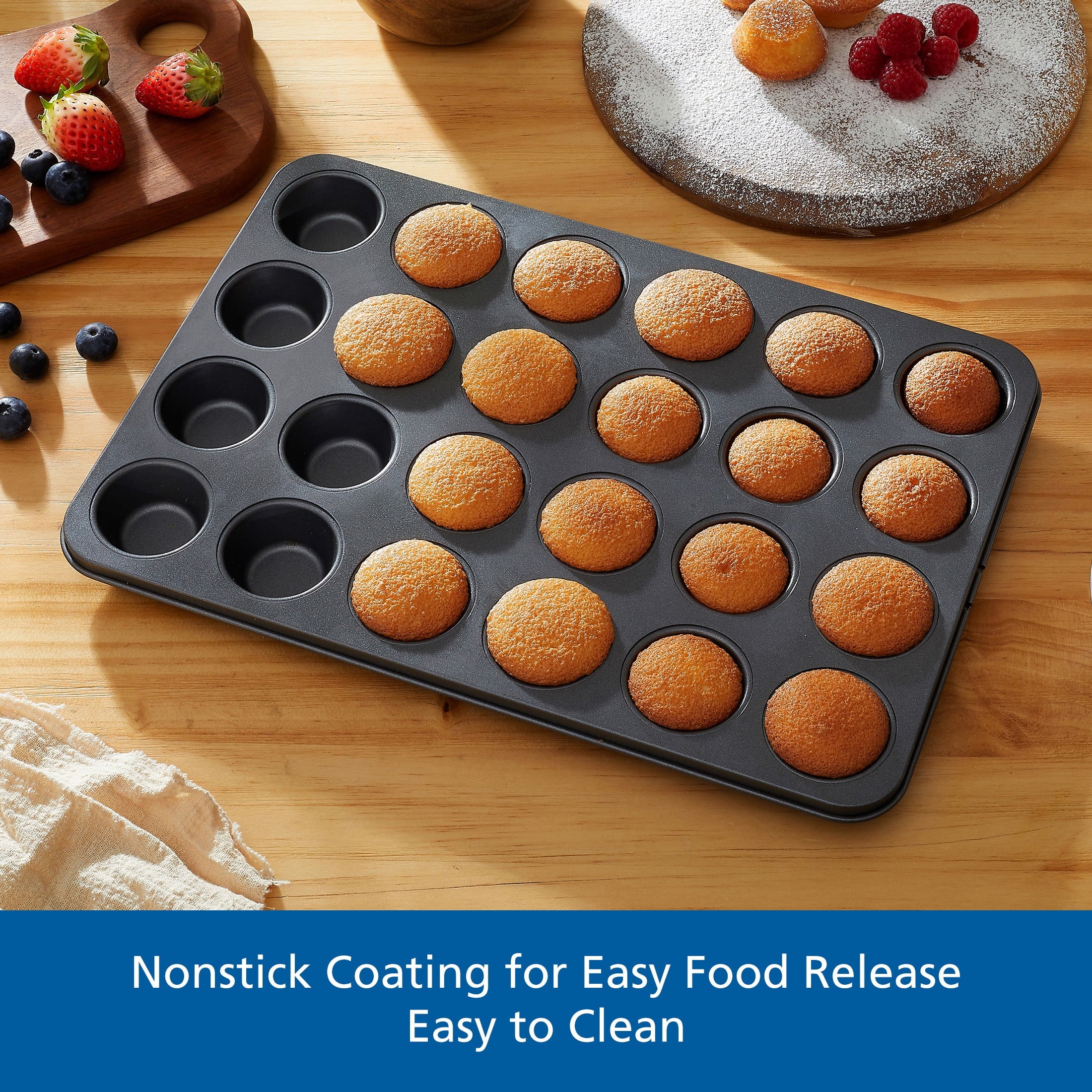 24 Cavity Mini Muffin Pan, Non-Stick Bakeware,1.8 inch Diameter Cups,Gray,Carbon Steel - Image 5