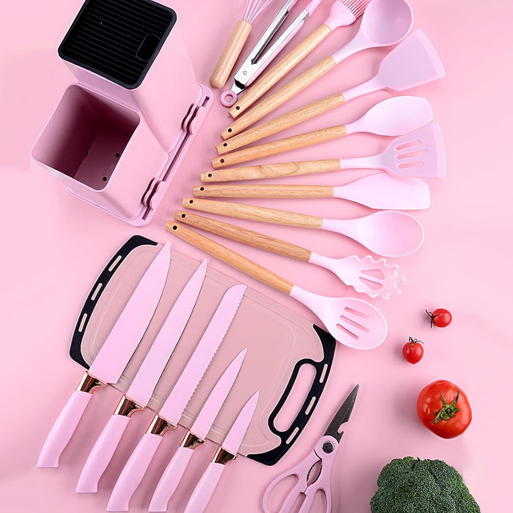 Cooking Utensils Set, 19 PCS Silicone Kitchen Utensils Set with Holder and Kitchen Knife Set for Cooking, Non-stick Heat Resistan Kitchen To - Image 6