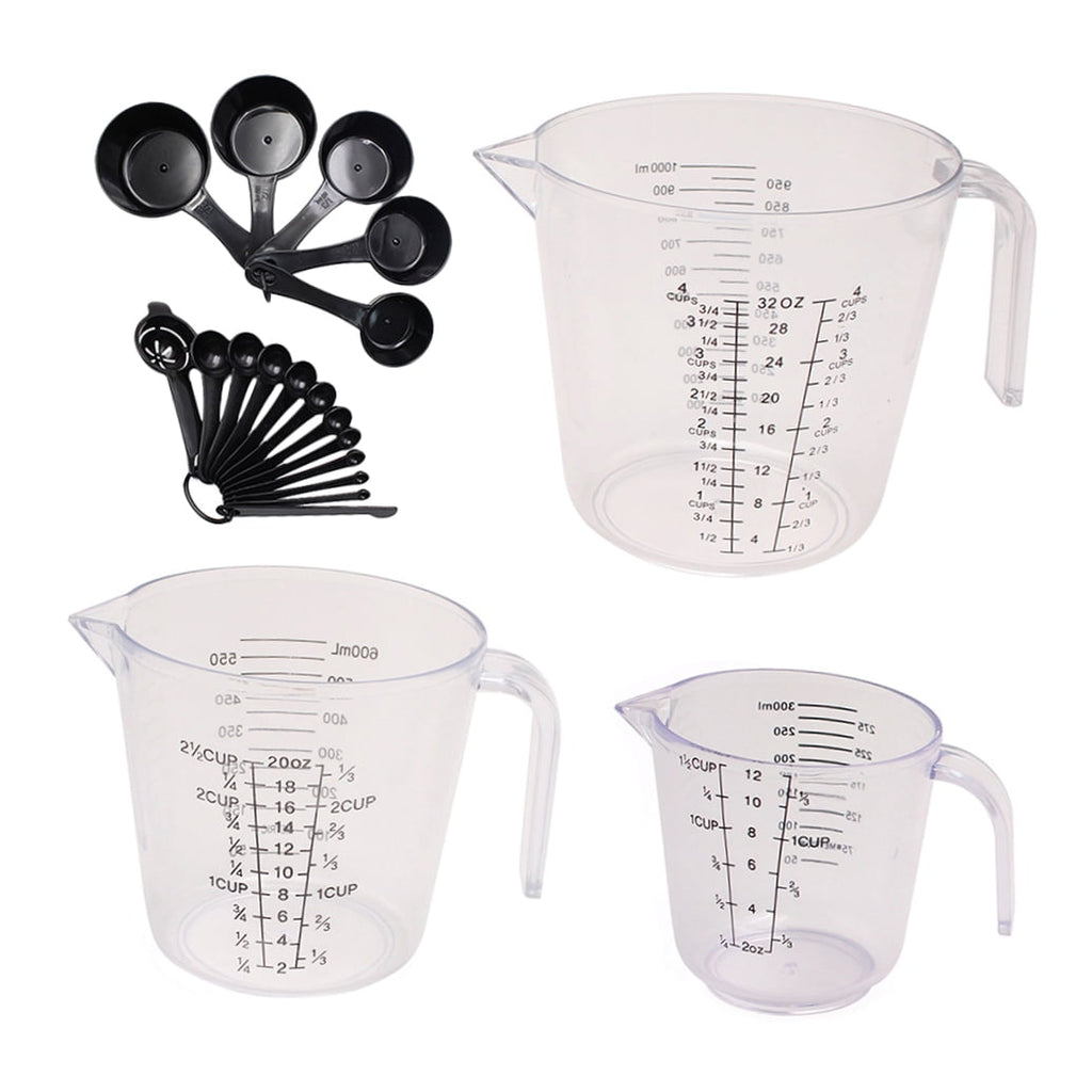 20-Piece Black Plastic Measuring Cups and Spoons Set for Baking and Cooking Kitchen Tools - Image 4